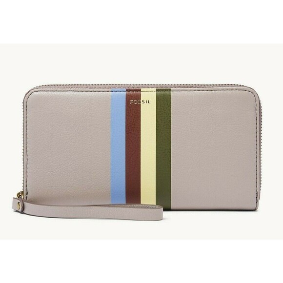 New Fossil Jori Zip Clutch wristlet RFID wallet Grey with Stripes Multi - Picture 1 of 2